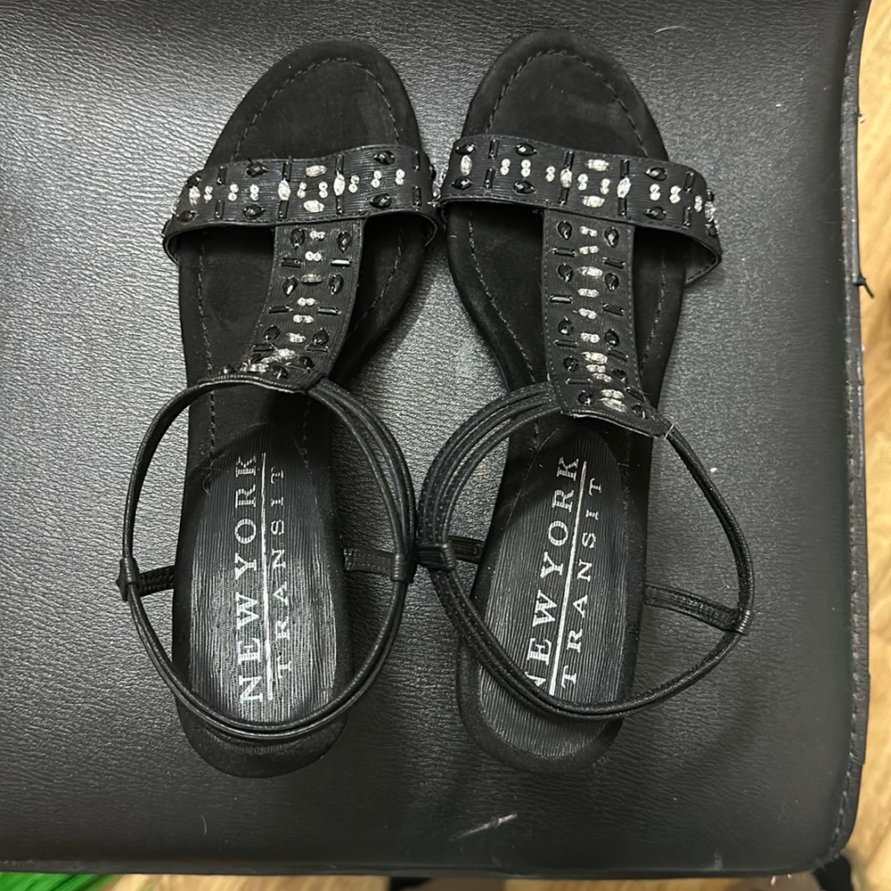 New York Tranist wedges with black and silver gems size 9 1/2